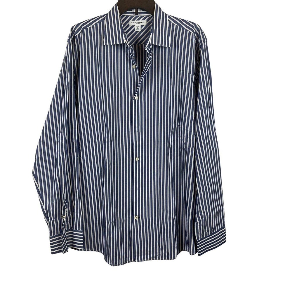 Banana Republic Fitted Blue White Striped Button Down Shirt XL 100% Cotton